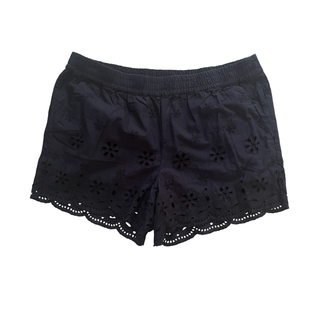 LOFT Women's Size S Navy Blue Fabric Short Mesh Floral Cutout 100% Cotton Pocket